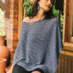 AF6901BLU DOUBLE-KNIT POPCORN PONCHO - DENIM BLUE