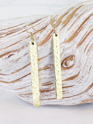 AK1716G LONG RECTANGULAR BEATEN EARRINGS