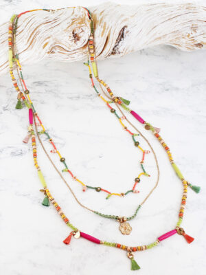 AY1501 THREE-STRAND LAYERED BEAD NECKLACE
