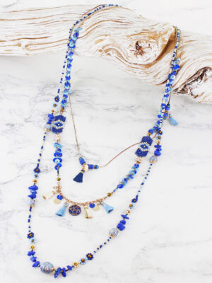 AY1507 THREE-STRAND LAYERED BEAD NECKLACE