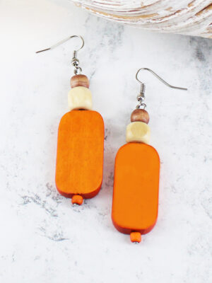 BB1405OR WOODEN BEAD EARRING