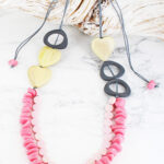BB1501PK RESIN BEAD & WOODEN HEART NECKLACE