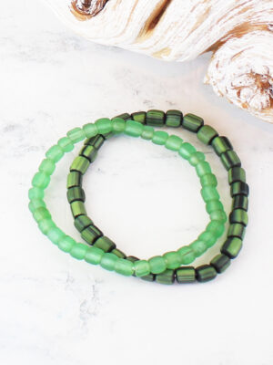 BB6302GN SET OF 2 ELASTICATED GLASS BRACELETS