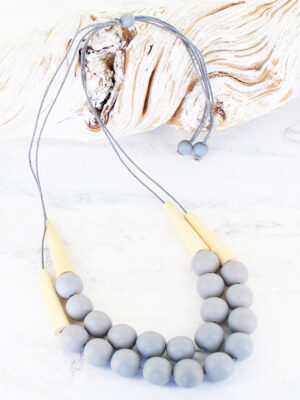 BB6306GY DOUBLE STRAND RESIN BALL NECKLACE
