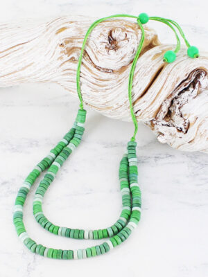 BB6401GN DOUBLE STRAND RECYCLED GLASS BEAD NECKLACE