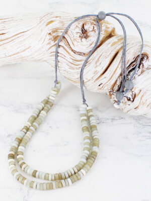 BB6401GY DOUBLE STRAND RECYCLED GLASS BEAD NECKLACE