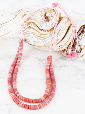 BB6401PK DOUBLE STRAND RECYCLED GLASS BEAD NECKLACE