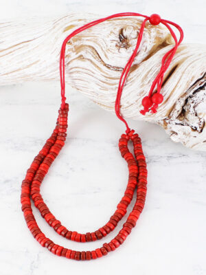 BB6401R DOUBLE STRAND RECYCLED GLASS BEAD NECKLACE