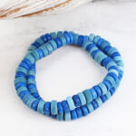 BB6402BLU ELASTICATED DOUBLE RECYCLED GLASS BEAD BRACELET