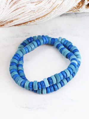BB6402BLU ELASTICATED DOUBLE RECYCLED GLASS BEAD BRACELET