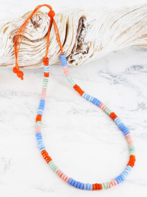 BB6406OR SINGLE STRAND RECYCLED GLASS BEAD NECKLACE