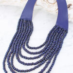 BB6910BLU MULTI-STRAND WOOD & LEATHER NECKLACE