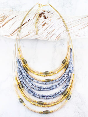 DC1401GY MULTI-STRAND BEADED COLLAR NECKLACE