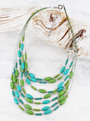 DC1501GN LAYERED WOODEN BEAD NECKLACE