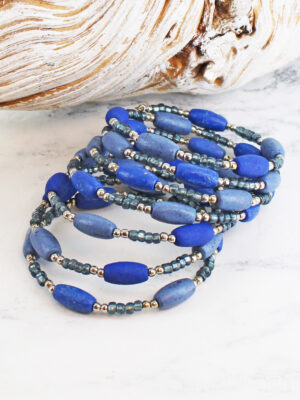DC1502BLU WOODEN BEAD SPIRAL BRACELET