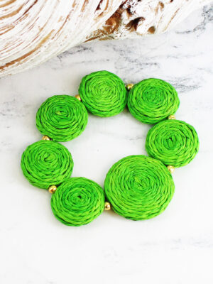 DC1509GN ELASTICATED RAFFIA DISC BRACELET
