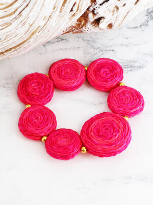 DC1509PK ELASTICATED RAFFIA DISC BRACELET