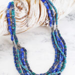 DC1511BLU MIXED WOOD & GLASS BEAD NECKLACE