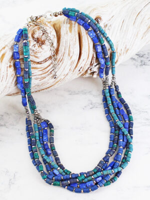 DC1511BLU MIXED WOOD & GLASS BEAD NECKLACE