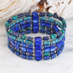 DC1512BLU ELASTICATED WOOD & GLASS BEAD BRACELET