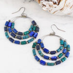 DC1513BLU MIXED WOOD & GLASS BEAD HOOP EARRINGS