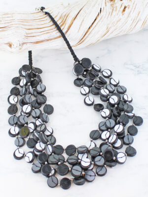 DC6301GY CHUNKY WOODEN BEAD & SEQUIN NECKLACE