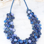 DC6301BLU CHUNKY WOODEN BEAD & SEQUIN NECKLACE
