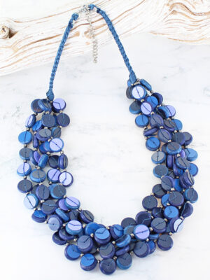 DC6301BLU CHUNKY WOODEN BEAD & SEQUIN NECKLACE