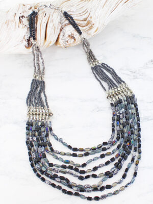 DC6304GY LONG MULTI-STRAND GLASS BEADED NECKLACE