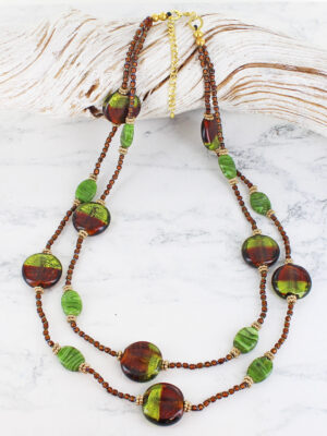 DC6404GN DOUBLE STRAND GLASS DISC NECKLACE