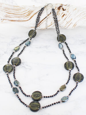 DC6404GY DOUBLE STRAND GLASS DISC NECKLACE