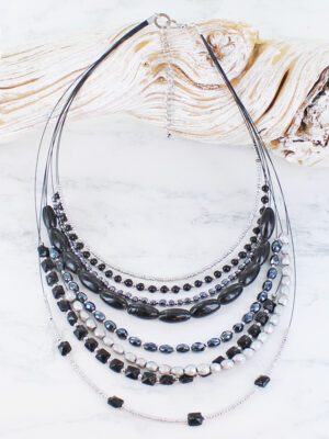 DC6406BL MULTI-STRAND METALLIC BEAD NECKLACE