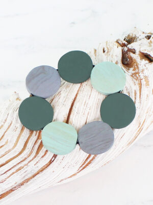 FB1305GN ELASTICATED WOODEN DISC BRACELET