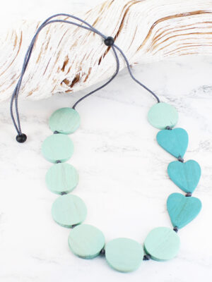 FB1306MT WOODEN DISC & HEART NECKLACE