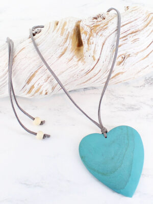 FB1310TL SIMPLE WOODEN HEART PENDANT NECKLACE