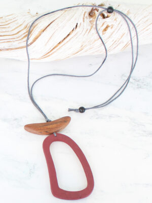 FB1319BG OPEN WOODEN PENDANT NECKLACE