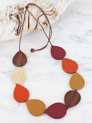 FB1405OR WOODEN TEARDROP NECKLACE