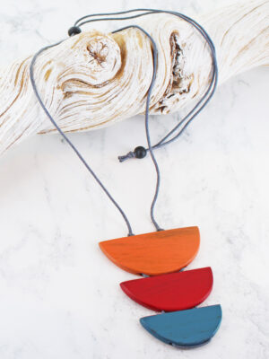 FB1407M STACKED WOODEN HALF MOON PENDANT