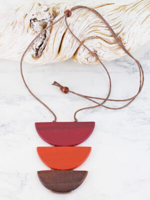 FB1407OR STACKED WOODEN HALF MOON PENDANT