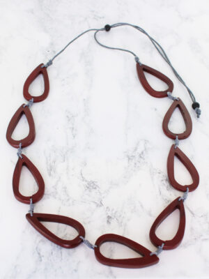 FB6202R SIMPLE WOODEN TEARDROP HOOP NECKLACE