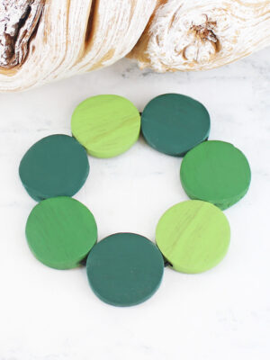 FB6404GT ELASTICATED WOODEN DISC BRACELET