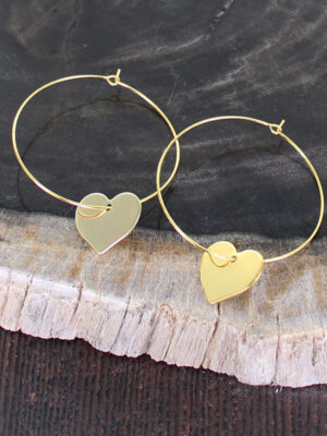 GP034H SIMPLE HOOP EARRING WITH HEART CHARM [GOLD-PLATE]