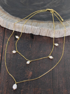 GP413 DOUBLE STRAND PEARL NECKLACE [GOLD-PLATE]