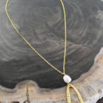 GP420 HAMMERED OVAL PENDANT NECKLACE WITH PEARL [GOLD PLATE]