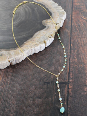 GP431AZ DELICATE DROP NECKLACE WITH AMAZONITE [GOLD PLATE]