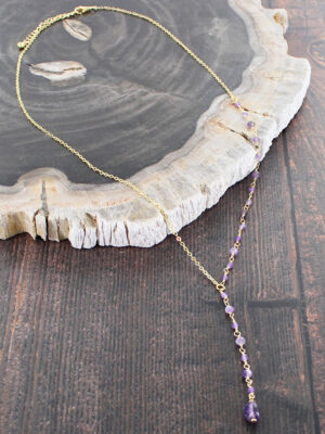 GP431AM DELICATE DROP NECKLACE WITH AMETHYST [GOLD PLATE]