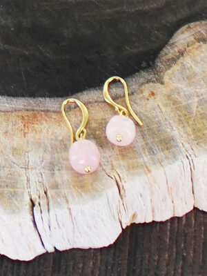GP433RQ SIMPLE ROSE QUARTZ DROP EARRING [GOLD PLATE]