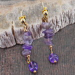 GP434AM AMETHYST CLUSTER DROP STUD EARRINGS [GOLD PLATE]