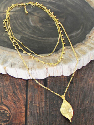 GP468 3-STRAND LEAF NECKLACE [GOLD PLATE]