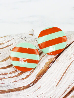 JP1021GM STRIPED RESIN STUD EARRING - GREEN & MINT